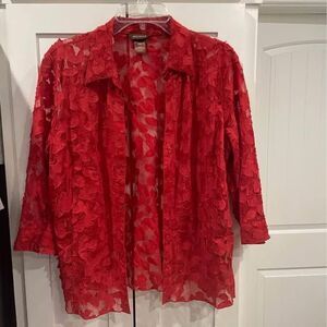 WOMENS MULTIPLES PXL CORAL LACE BUTTON DOWN TOP
